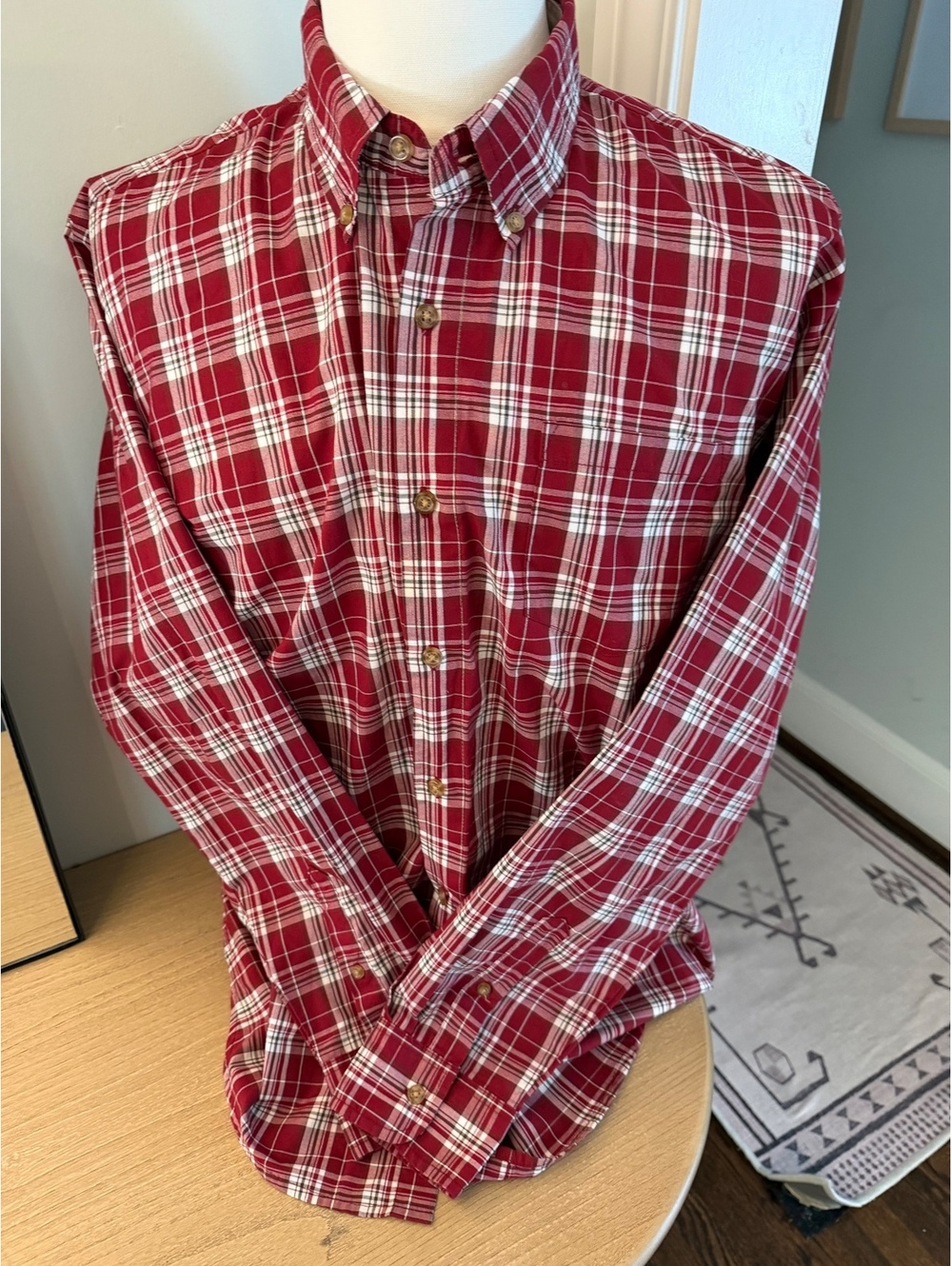 Wrangler Men's Red Plaid Wrinkle Resist Dress Shirt Large